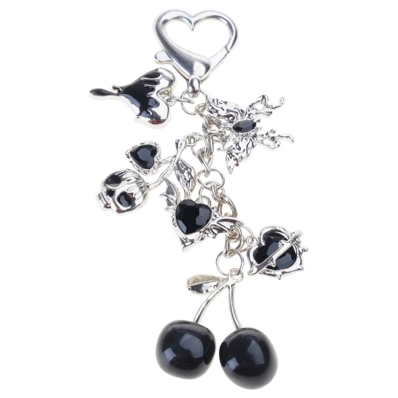 Lightweight Cherry Keyring Bowknot Pearls Keychain Purse Charm Stylish Backpack Accessory for Trendy Women and Teens чёрный