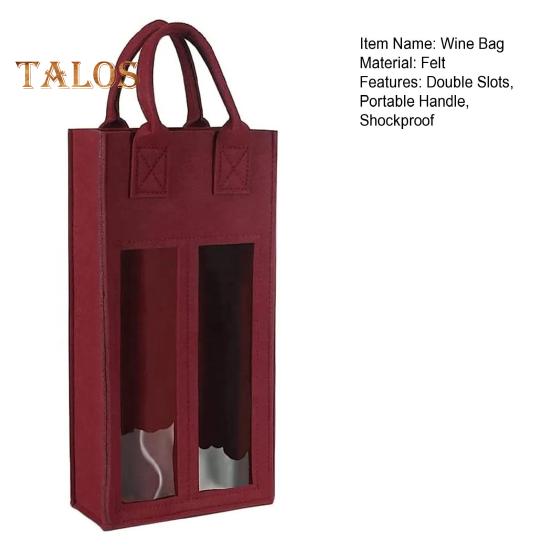 Double Wine Carrier Bag with Portable Handle Shockproof Heavy Duty Felt Reusable Wine Champagne Beer Bottle Tote Handbag Gift