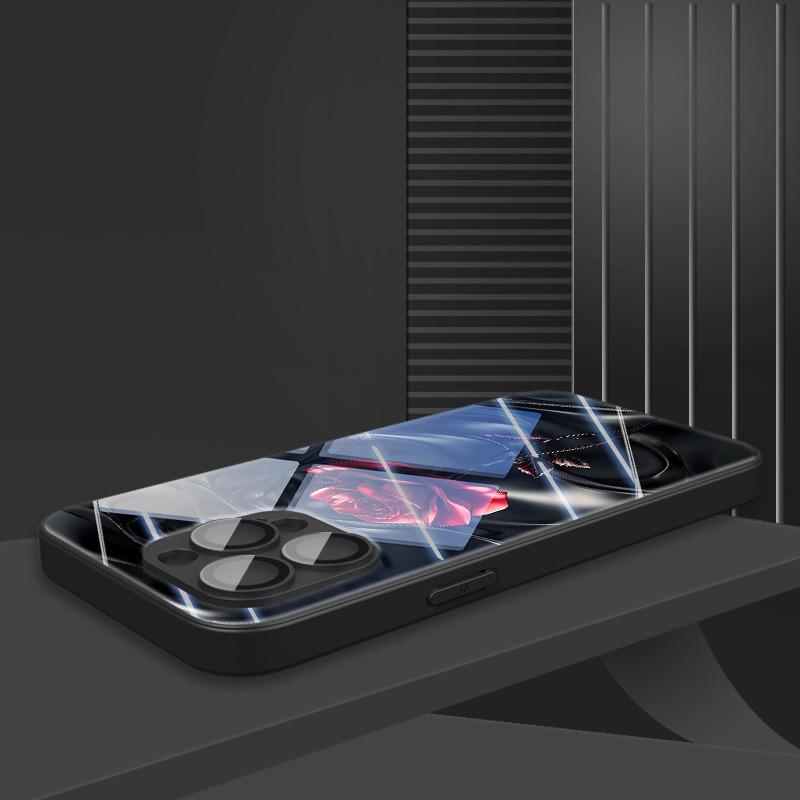 Abstract Red Rose Pattern Tempered Glass Material Phone Case For Samsung Galaxy S25 S24 S23 Ultra Plus FE Shockproof Cover