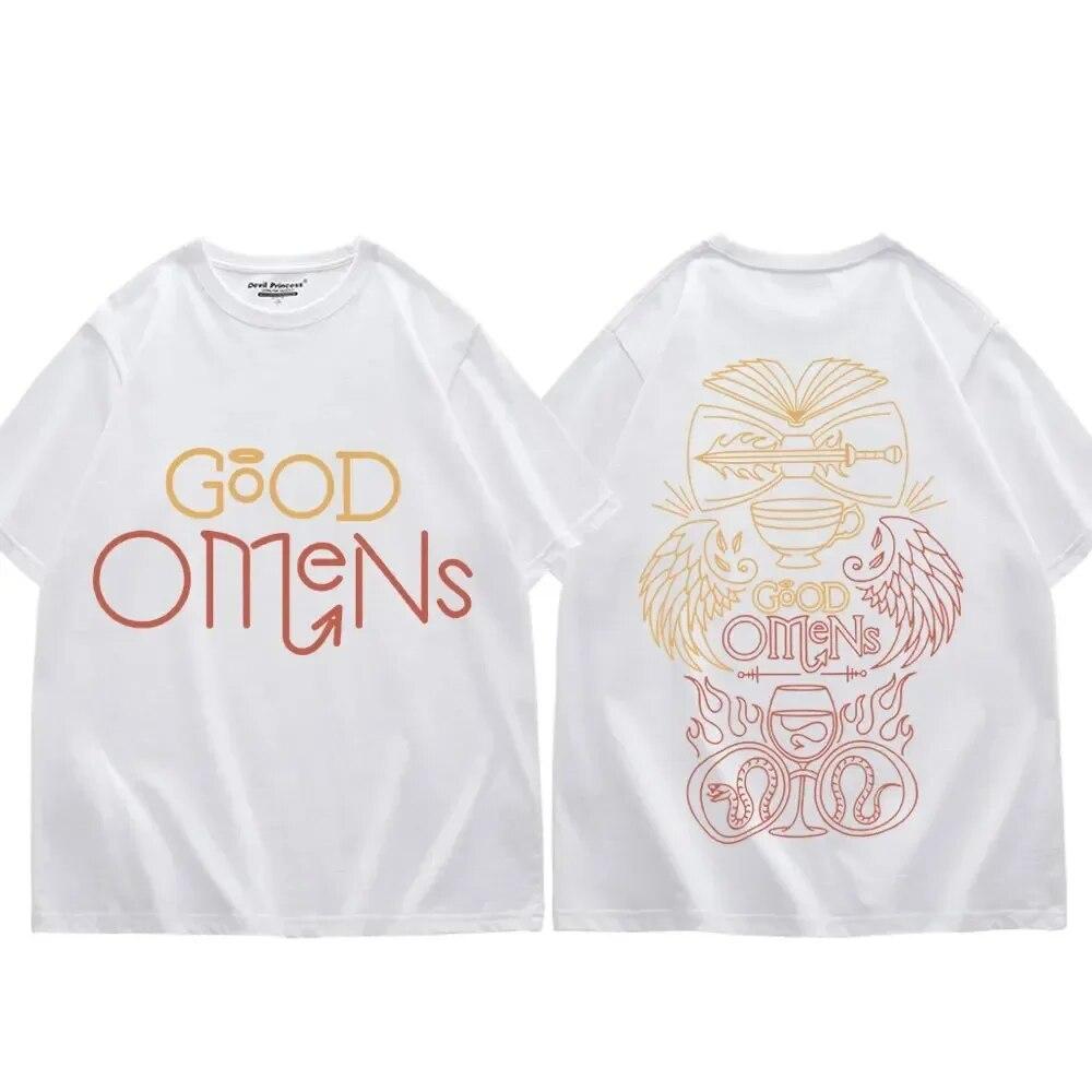 TV Play Good Omens Printed T Shirts Unisex Women Fashion Vintage Oversized T-shirts Summer Casual Pure Cotton T-shirt Streetwear Unisex