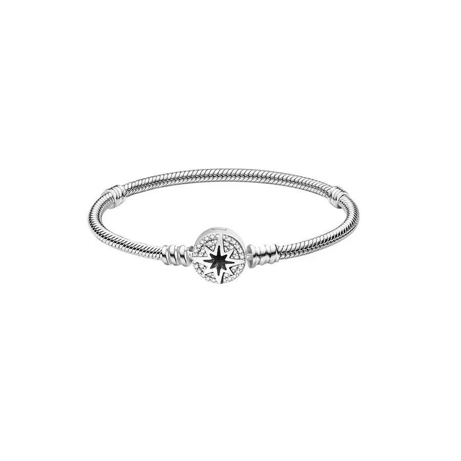 

925 Silver Plated Snake Chain Shining North Star Clasp Beads Bracelets For Original Charm Women Bracelet Diy Jewelry 21cm