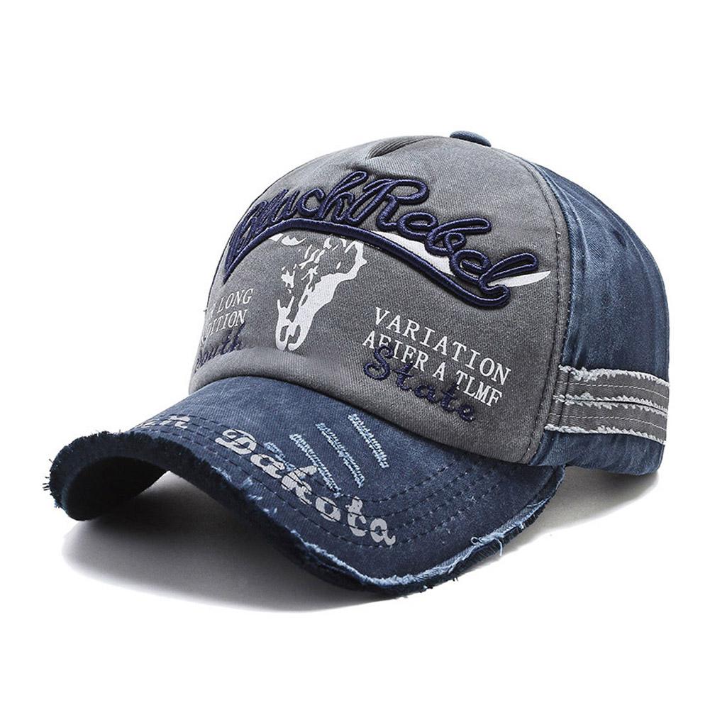 Retro Briefstickerei Baseballkappe für Herren Damen Patchwork Denim Hip-Hop Kappen Unisex Verstellbar Lässig Sonnenhut Trucker Caps