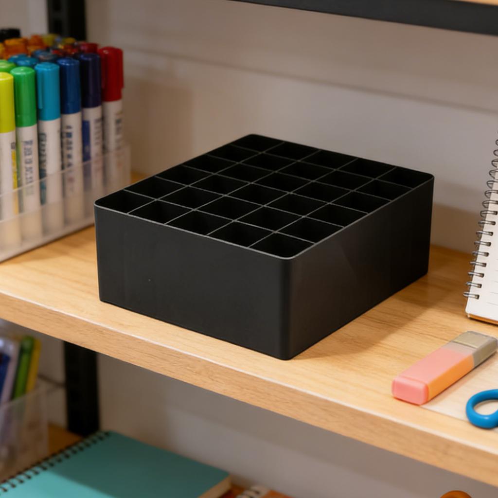 36-Grid Plastic Marker Pen Storage Tray - Empty Organizer Box for Art Supplies, Crafts & School Stationery