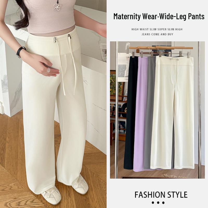 2026 Spring/Summer Maternity Ice Silk Wide-Leg Lace-Up Pants