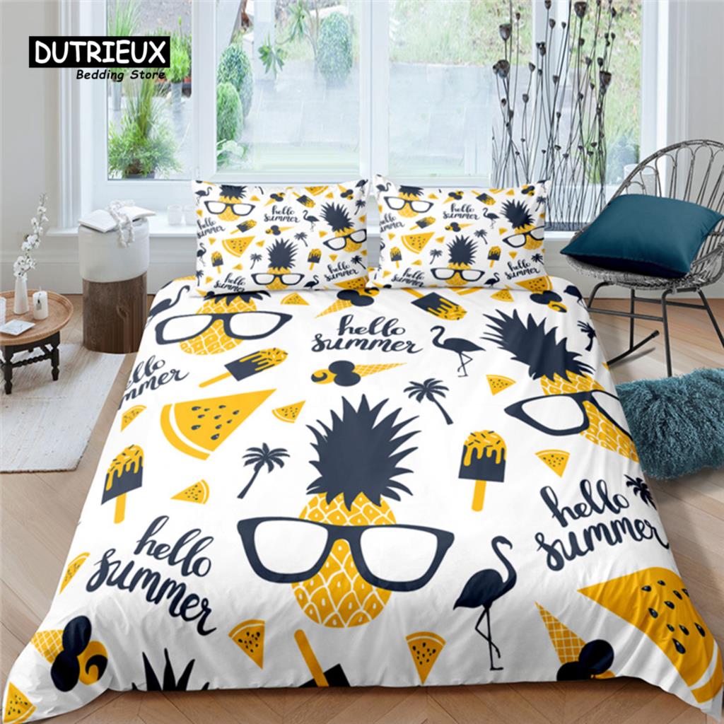Luxury 3D Fruit Pineapple Print Home Living Comfortable Duvet Cover Pillowcase Kid Bedding Set Queen and King EU/US/AU/UK Size