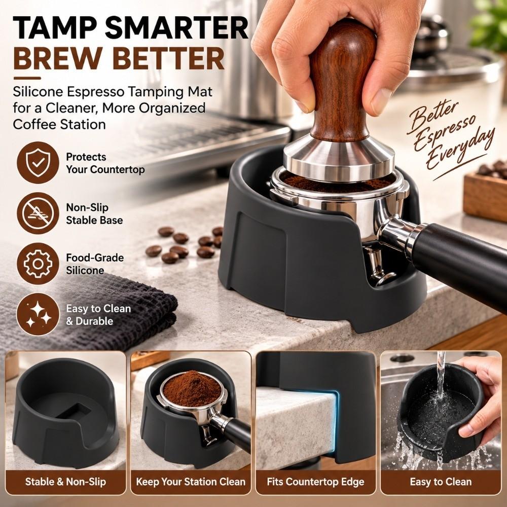 Black Espresso Tamping Station Anti Slip Portafilter Tamper Base for Ninja ES601 Coffee Bar Counter