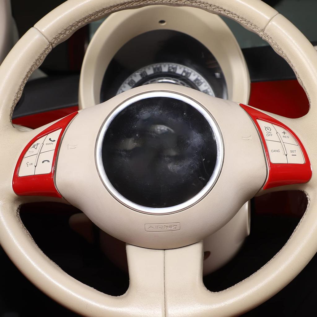 Hcilloend Interior Panel Steering Wheel Steering Wheel Frame Button Frame Steering Wheel Interior Custom Car Set for New Fiat 500 Cover, Sticker,