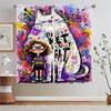 Big Cat and Girl Blackout Curtain for Living Room Decoration Tulle In Kitchen Curtains 2 Pieces Window Black Out Curtains Blinds