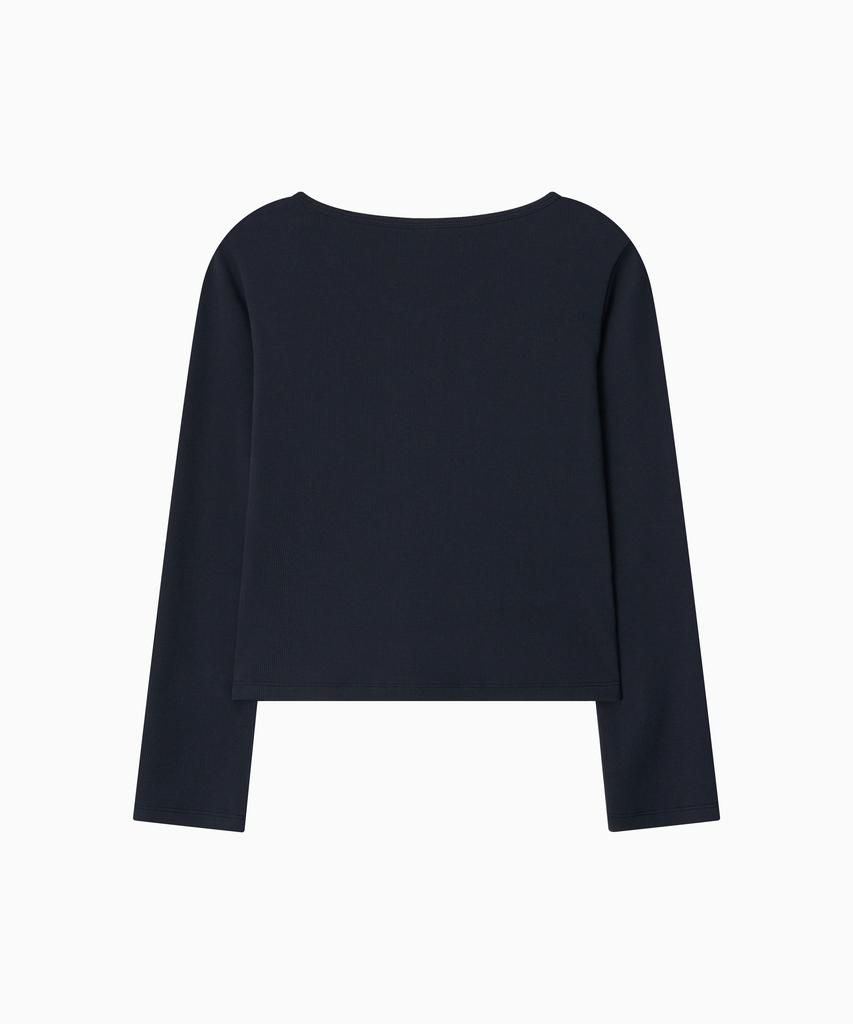 Ohesio Basic Ribbed V-Neck Long Sleeve, Navy