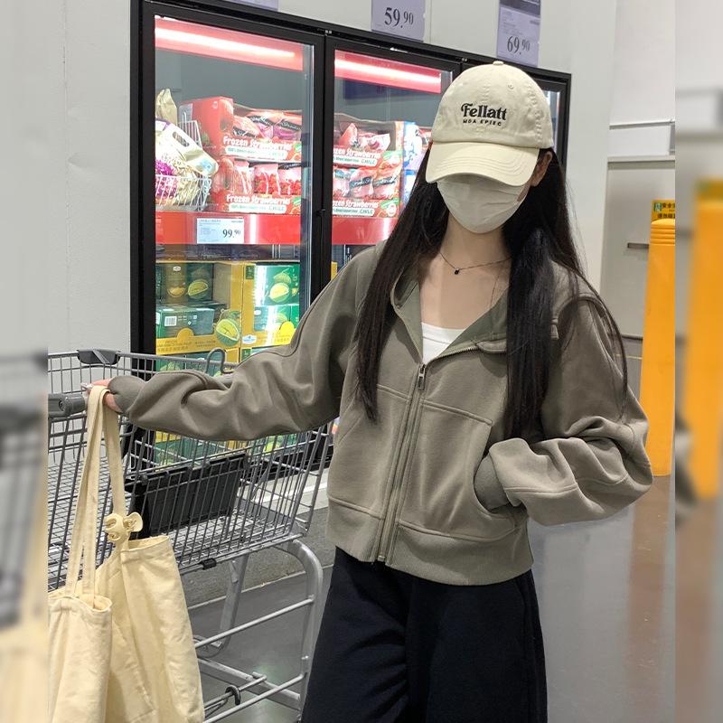 Hooded sweater jacket women's autumn and winter lazy season, casual short top