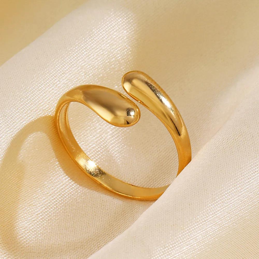 Vintage Stainless Steel Geometric Wave Rings for Women Gold Color Adjustable Rock Ring Aesthetic Wedding Trend Jewelry Gift