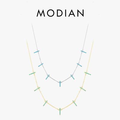 MODIAN 925 Sterling Silver Vintage Charm Turquoise Geometric Short Choker Necklace Chain for Women Wedding Statement Jewelry