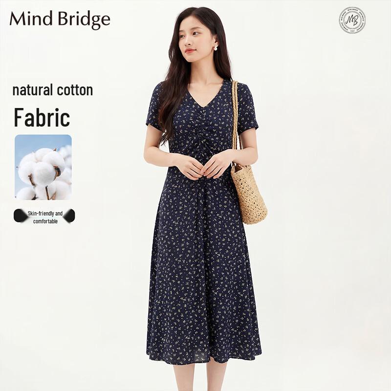 Mind Bridge Floral V-Neck Short Sleeve Midi Dress M/165