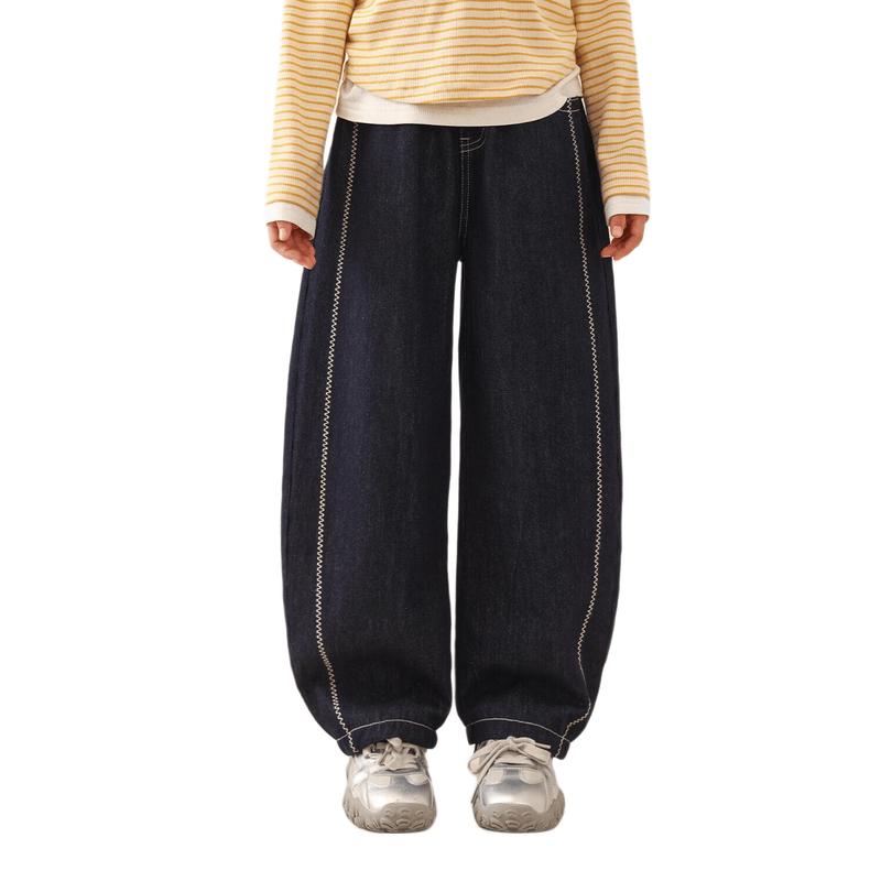 LUSON Girls Loose Casual Curved Jeans 130