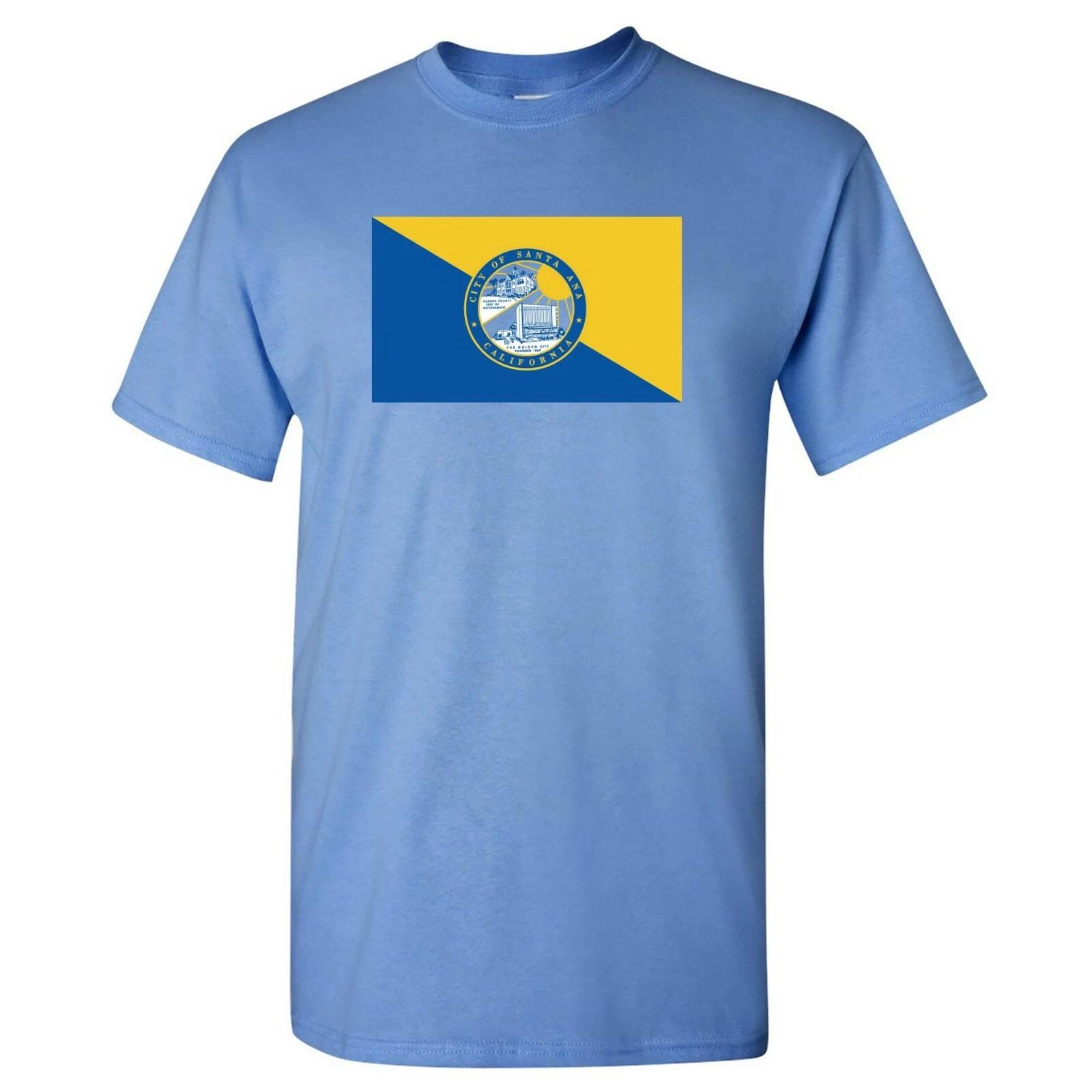 Santa Ana US City Flag Basic Cotton T-Shirt - Carolina Blue 3XL