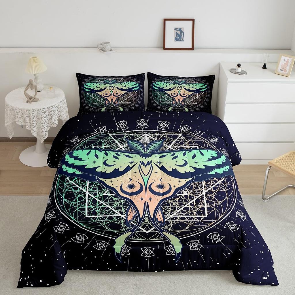 Blue Butterfly Duvet Cover Set Bohemian Moth Mushroom Comforter Cover Hippie Wild Fungus Pattern Home Room Decor Bedding Sets