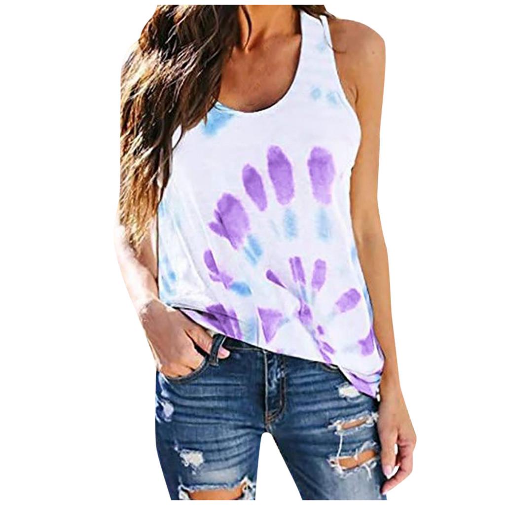 Fashion Women Casual Tie-dye Printing  Sleeveless Vest T-Shirt Blouse Tops