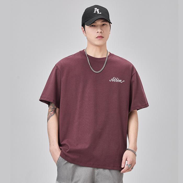 New Summer Letter Printed Short-sleeved T-shirt for Men's Loose Round Neck Half-sleeved Heavy Cotton T-shirt