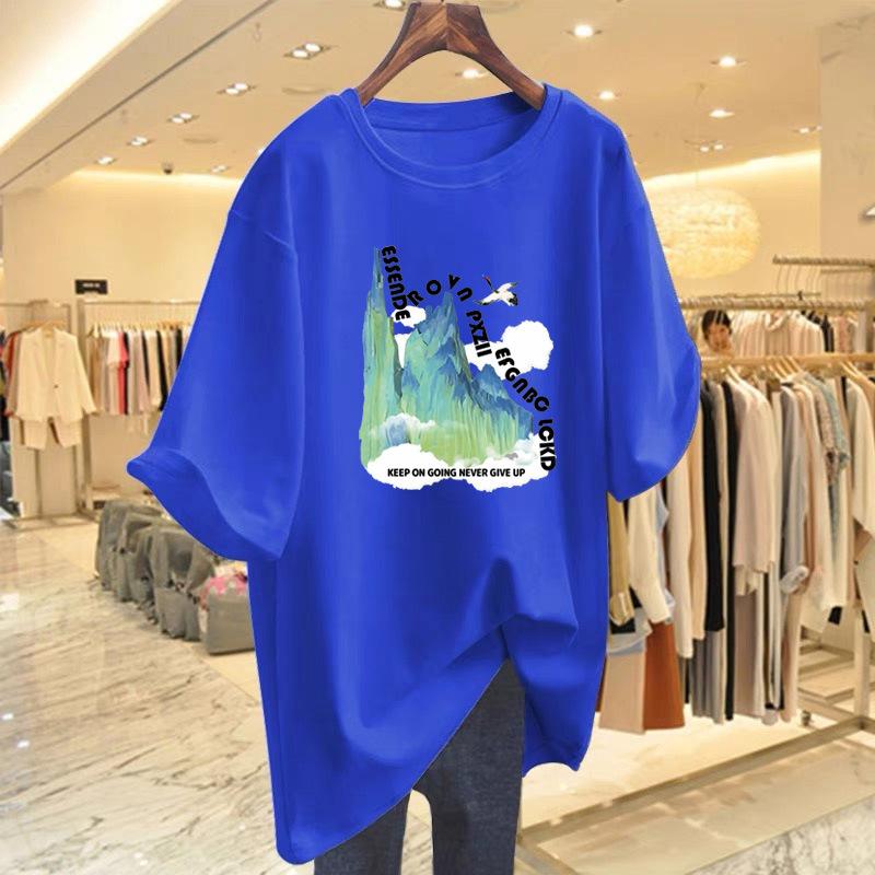 Heavy pure cotton new design sense printed short-sleeved t-shirt ns women's tide brand summer loose and versatile large size top tide