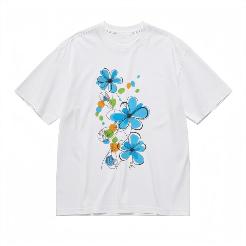 

Women s Breathable Classic T-Shirt Blue Blossom and Polka Dot Leaf Pattern Tee 4XL