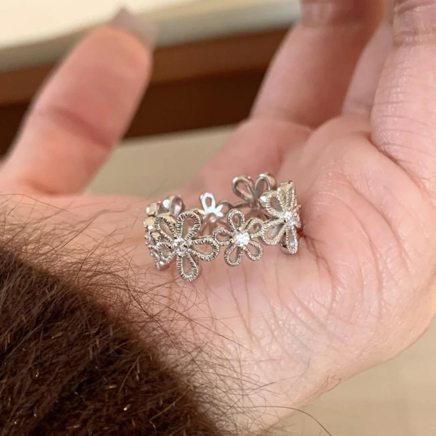 Brushed zircon lace petal flower ring design index finger ring light luxury high-end ring