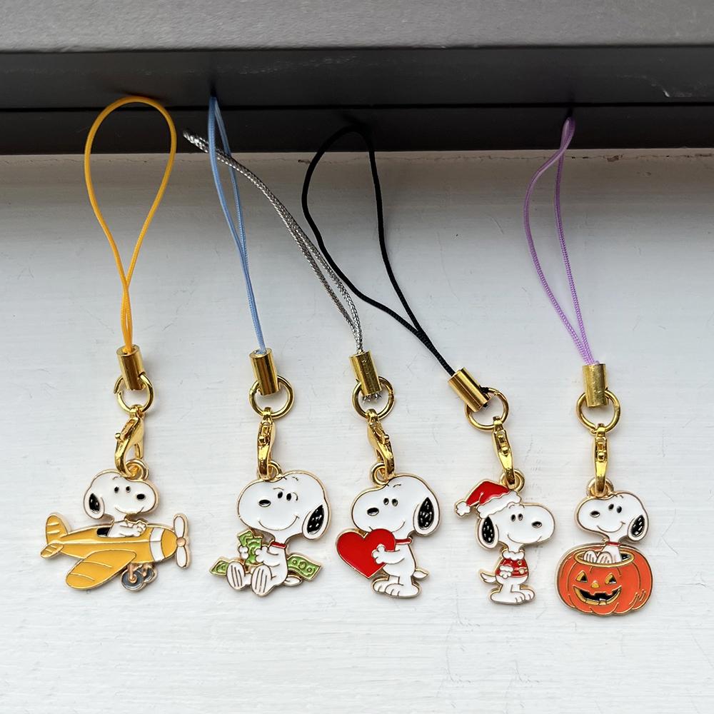 5pcs Kawaii Snoopy Cartoon Phone Chain Key Lanyard Schoolbag Charm Pendant Bag Keychain Jewelry Gift for Girls And Kids 6