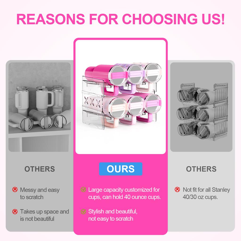 Tumbler Organizer For Stanley 40oz Water Bottle Organizer Stackable Beverage Rack Water Bottle Holder Cabinet Storage Shelf