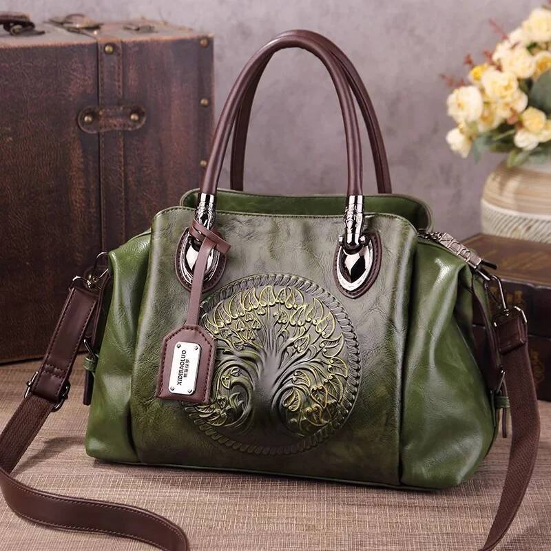 Vintage Style Women's Crossbody Bag Retro Embossed PU Leather Large Capacity Shoulder Messenger Bag with Gradient Color