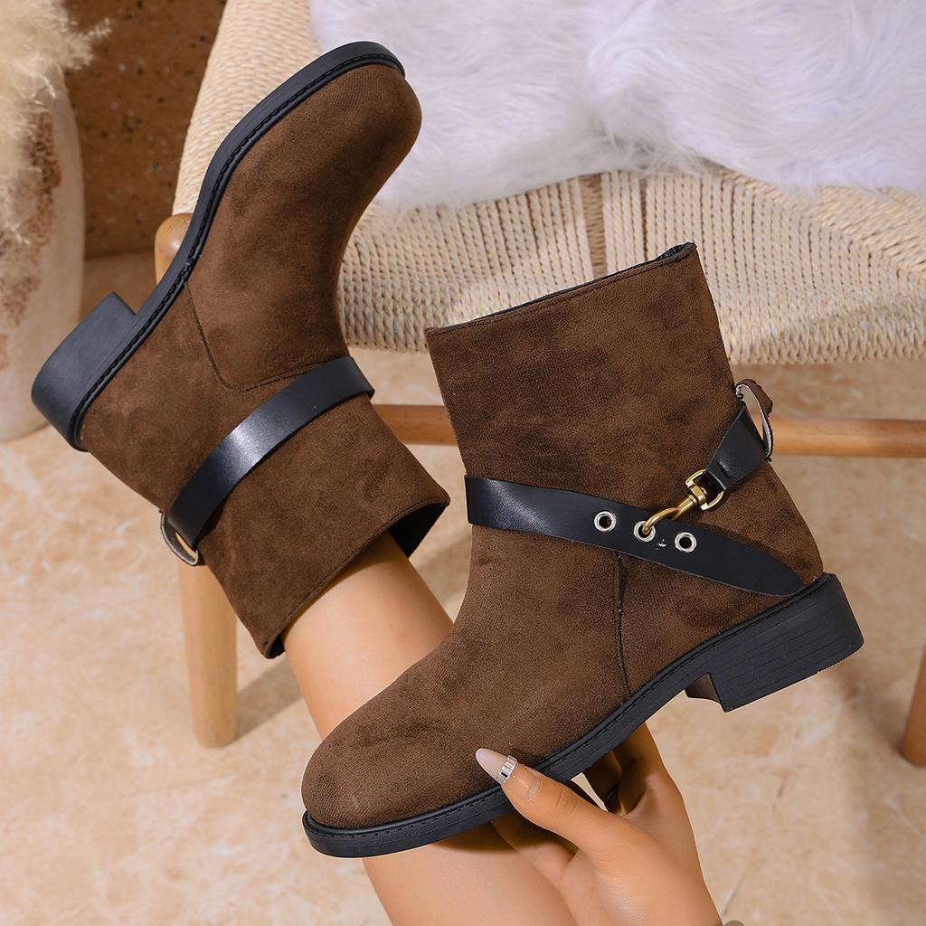 Women Ankle Boots Autumn Winter Shoes Luxury Short Barrel Round Toe Fashion Comfortable Low Heel Punk Style Outdoor Casual Sale