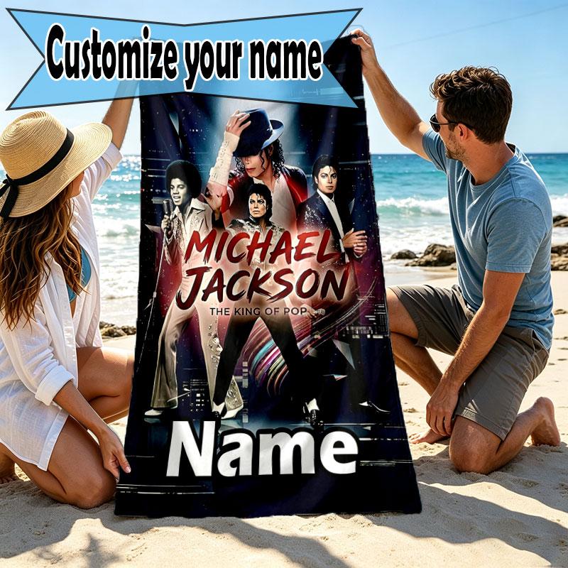 Kişiye Özel İsimli Michael Jackson Baskılı Plaj Havlusu, Gezi Kamp Plaj Partisi Ev Dekorasyonu İçin, Aile ve Arkadaşlar İçin Doğum Günü Hediyesi