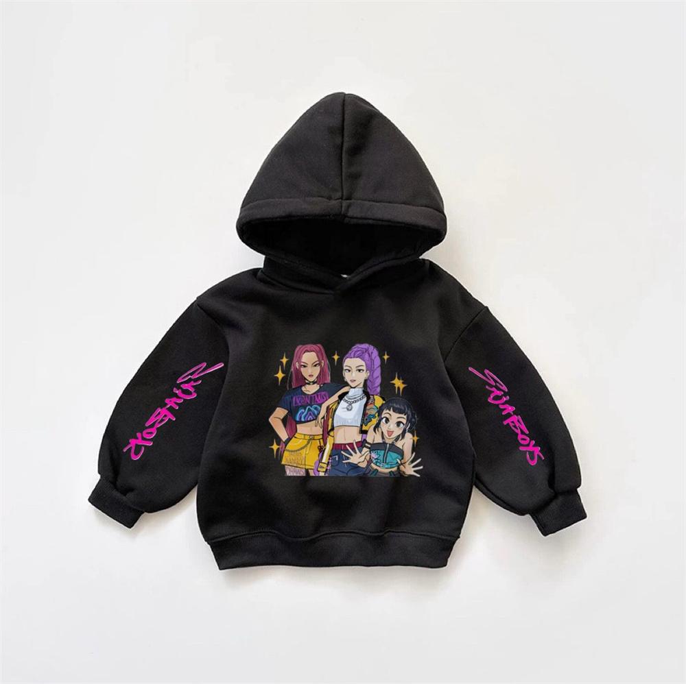 Pink Hoodies Demon Huntrix Long-sleeved Sweatshirts Girls Child Trendy Casual Hooded Tops Kids New Loose Fashion Autumn Wear