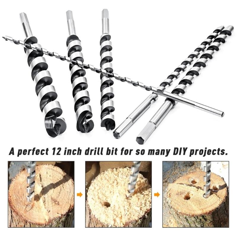 6PCS Hex Shank Drill Bit Set Long Spirals Design for Highly Torqued Stability in Hardwood Universals for Power Drills