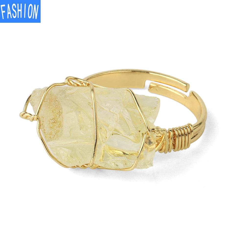 Natural Crystal Golden Wiir Wrap Ring Crystals Adjustable Ring Creative Gift for Women