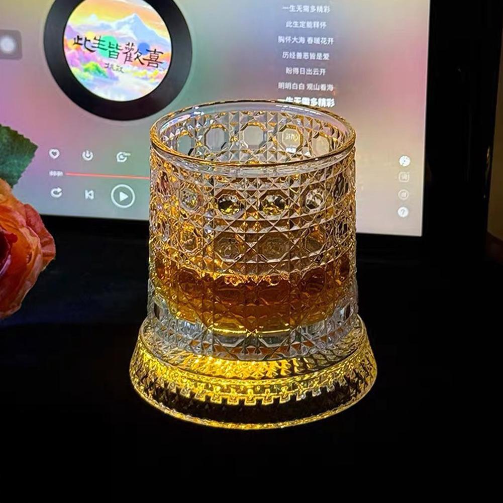 Whiskey Rotating Glass Cup with Base Creative Glowing Rotation Glass Light Glass Brandy Wine Cup