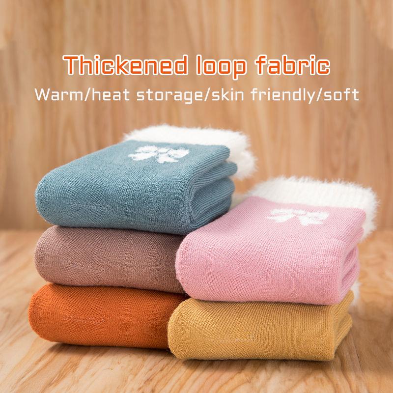 5Pairs 1-16Years Children Winter Ultra Thick Terry Socks Bow Moisture Wicking and Breathable School Socks Walking For Walking