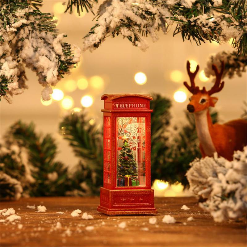 

Christmas Red Vintage Luminous Phone Booth Lantern Christmas Tree Snowman Santa Claus Figurine In Telephone Booth Decoration