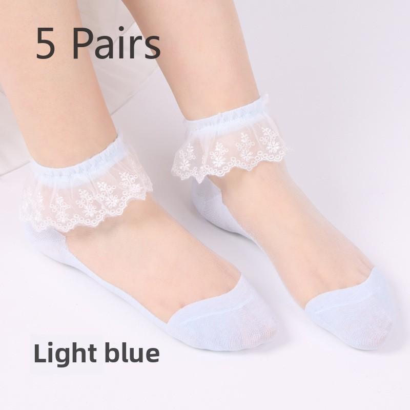 5 Pairs Women's Spring/summer Crystal Stockings Lace Stockings Transparent Glass Stockings