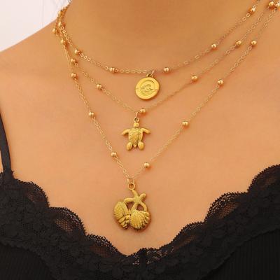 Collar Costero de 3 Capas para Mujer Colgantes de Estrella de Mar, Caracola, Concha de Tortuga Collar de Vacaciones de Verano Joyería para Vacaciones en la Playa Regalo