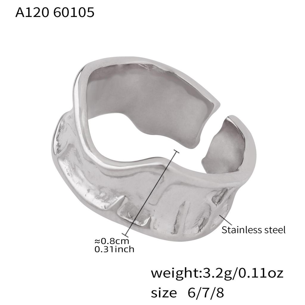18K Gold-Plated Irregular Embossed Open Ring - Stainless Steel, Fade-Resistant