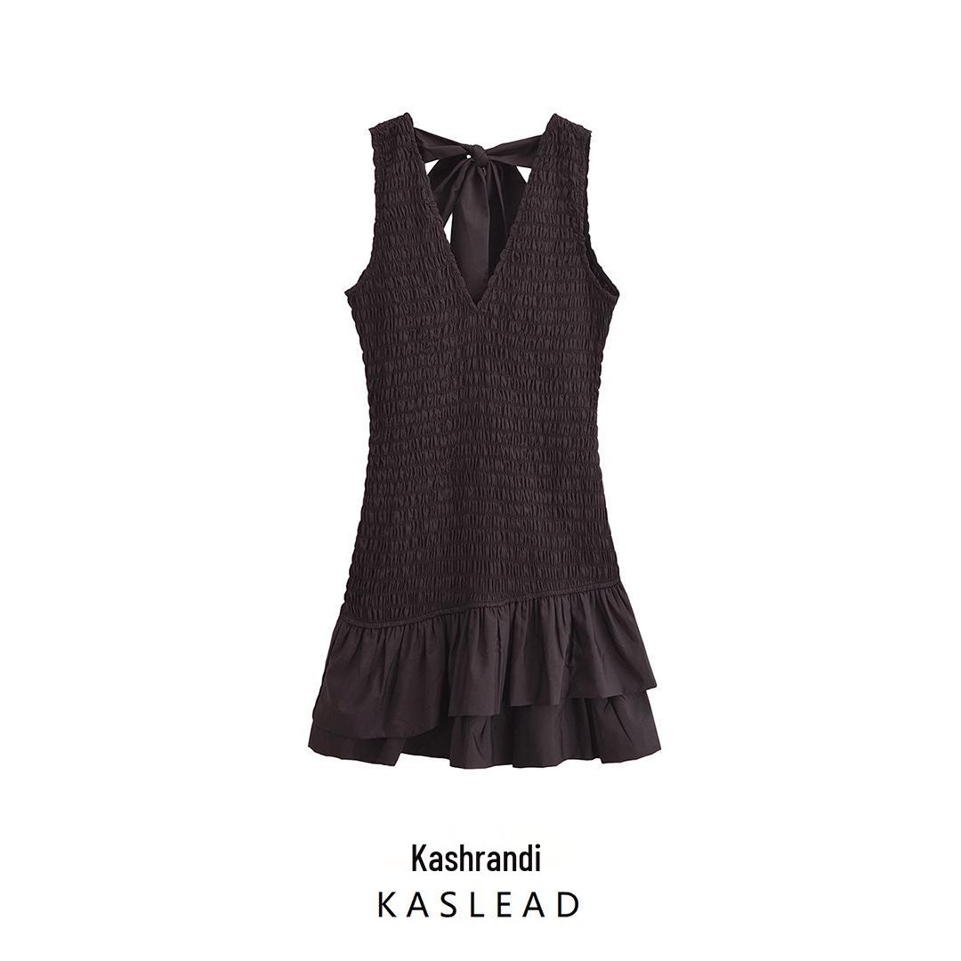 

2024 Women s European & American Style Poplin Layered Short Dress Extra Small чёрный