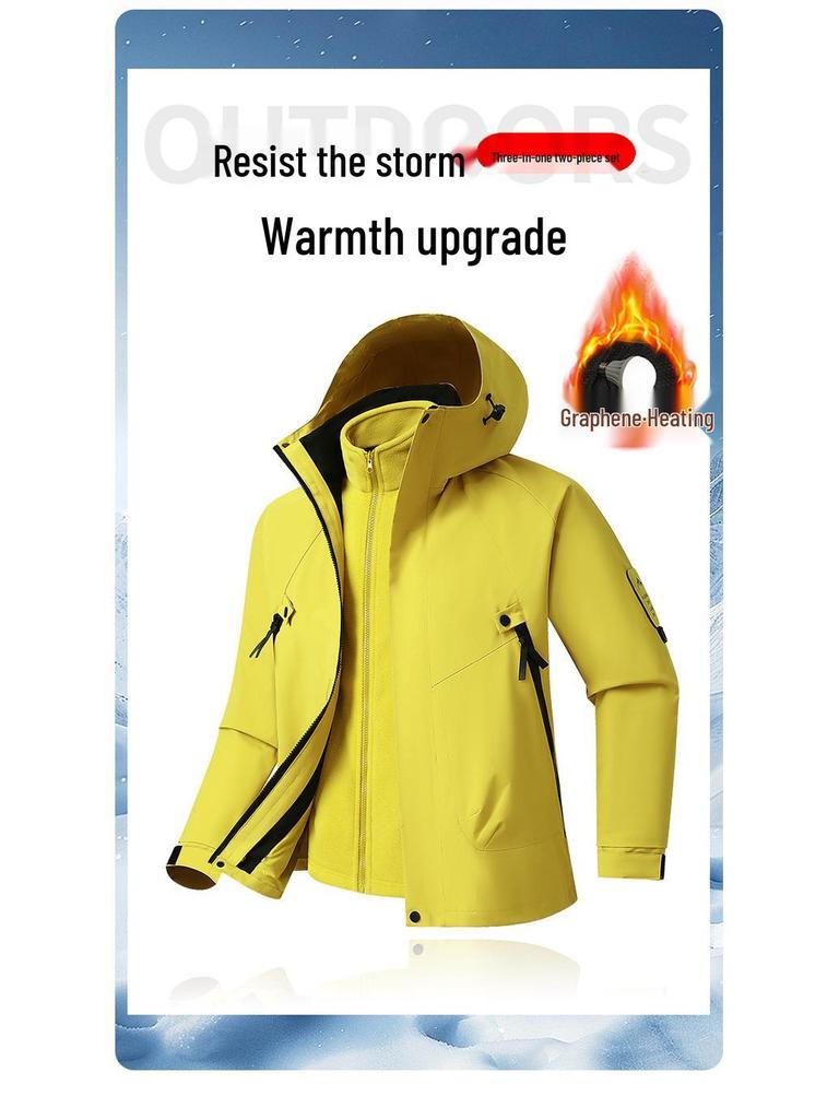 Veste coupe-vent imperméable 3-en-1 unisexe avec doublure chauffante au graphène, amovible, pour l'automne et l'hiver.