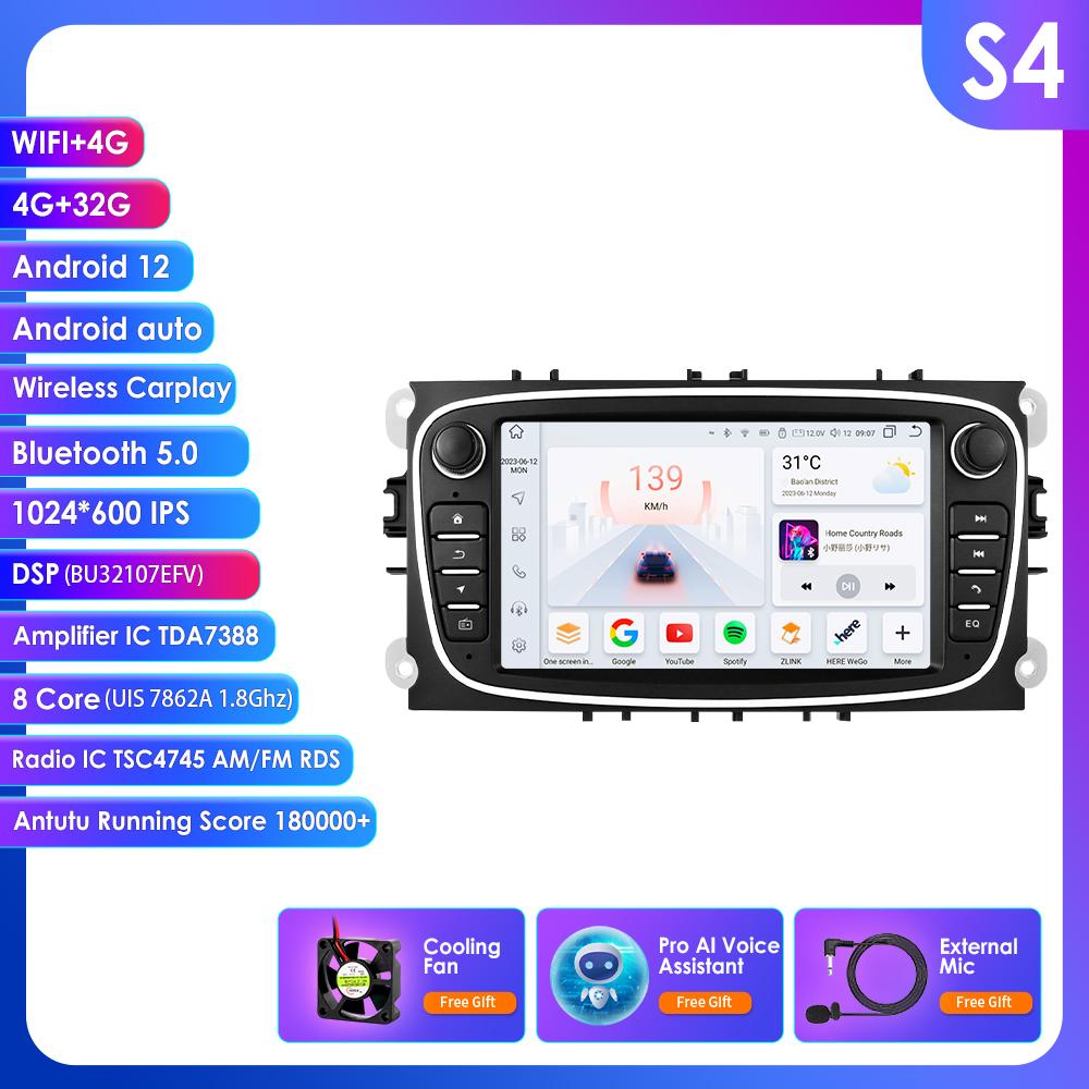 Hizpo For Ford/Focus/S-Max/Mondeo 9/GalaxyC-Max Car Radio Multimedia Video Player Navigation GPS Intelligent  Android 13 NO DVD 2din 2 Din 2.5D USB