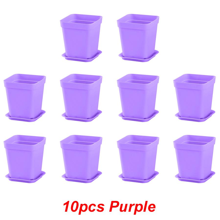 10pcs 7x7cm Plastic Square Flower Pot with Cover Garden Balcony Office Desktop Flower Pot Plant Growing Container