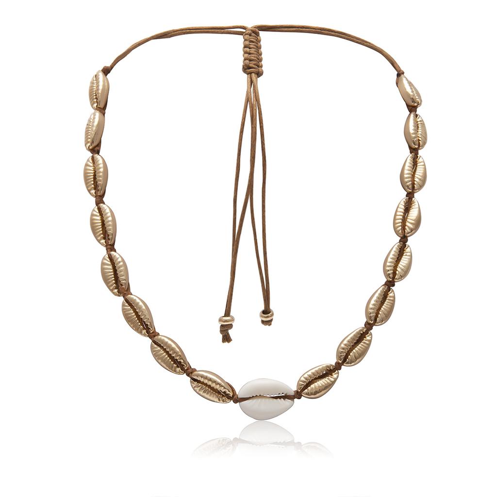Collana Tessuta Geometrica Semplice Regolabile per Donna, Collana Bohémien Creativa Fatta a Mano con Conchiglie per Donna