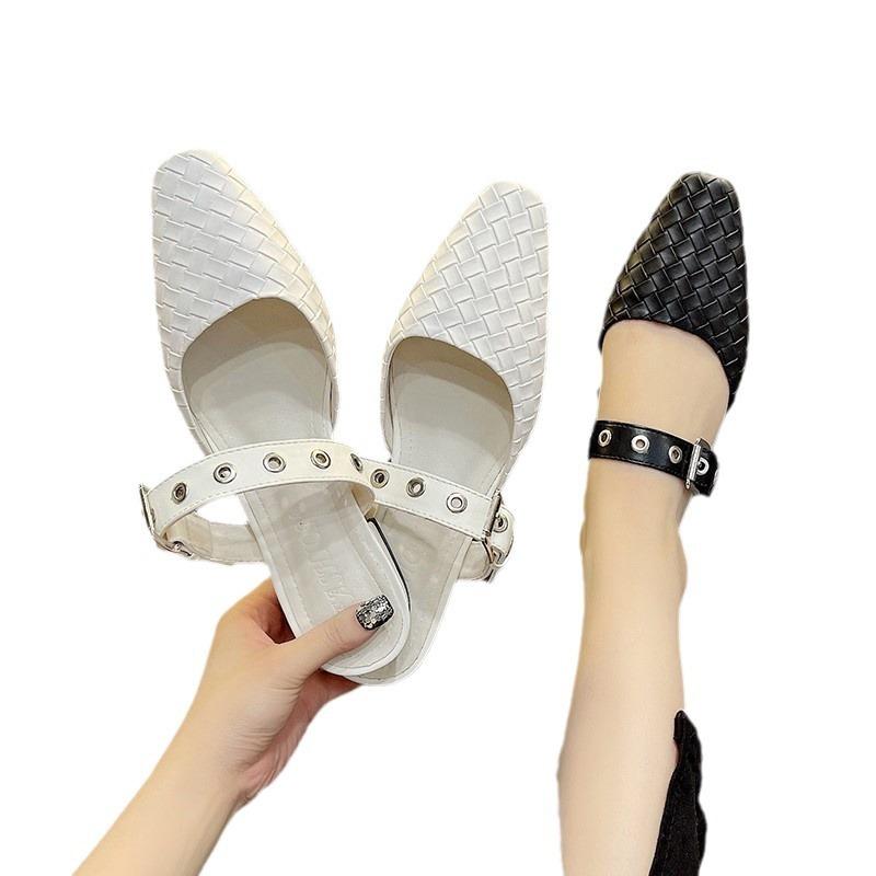 Spitze Zehenpartie, flacher Ausschnitt, Beutelkopf, Halbschuhe, Damen Frühjahrsneue Modelle, modische Oberbekleidung, Einschlupf, Blockabsätze, große Größe.