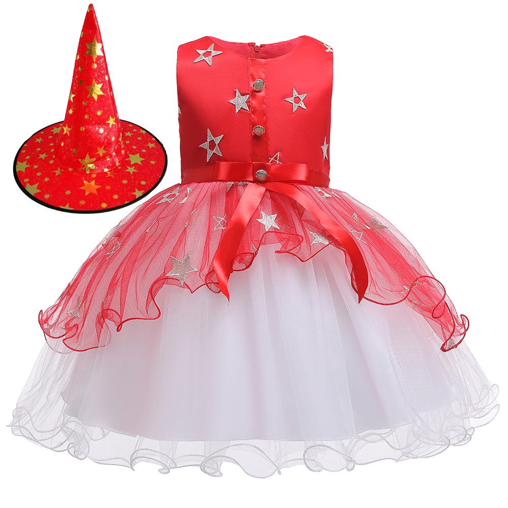 Halloween Prinsessklänning Kostym med Häxhatt för Barn