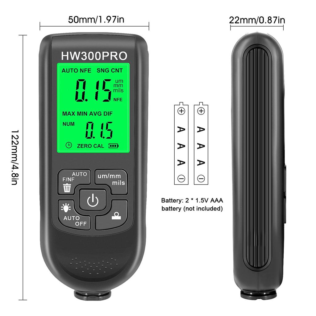 Medidor de Espesor 0-2000UM Alta Precisión LCD Digital Medidor de Espesor de Película Automotriz Probador de Espesor de Recubrimiento de Pintura de Coche