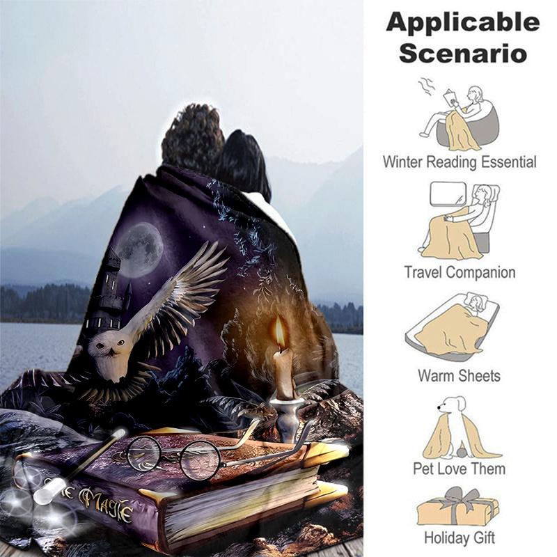 Enchanted Night: Wizard's Candlelit Spellbook SetPrint Blanket, Soft Blanket For Sofa Office Bed And Travelling Daughter Birthday Gift esj28