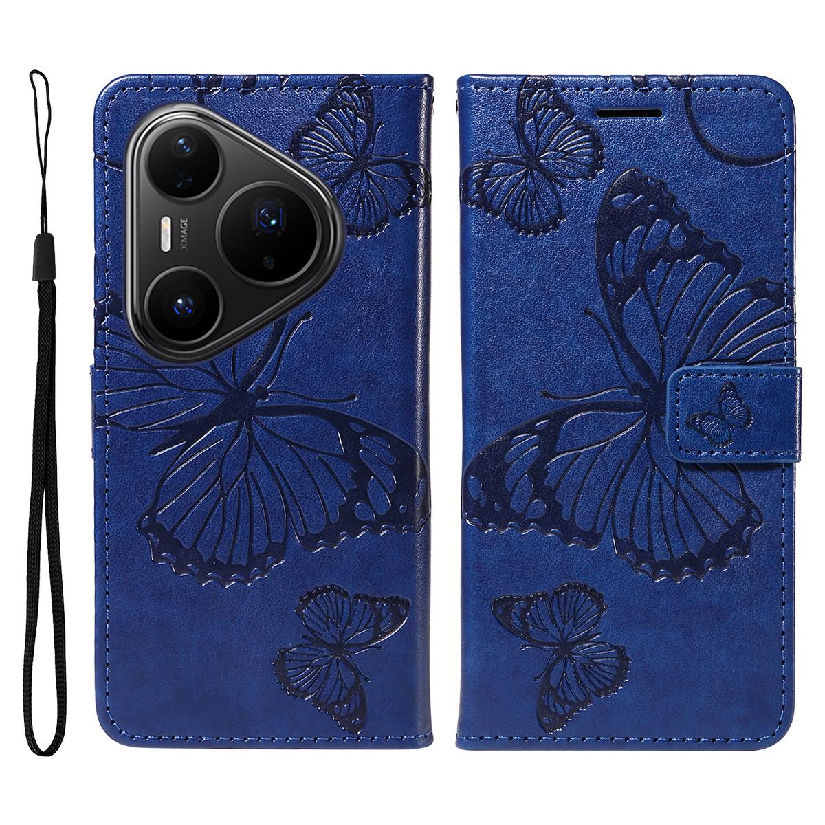 

For Huawei Pura 80 Pro/80 Pro+ Wallet Case Floral Butterfly Imprint Leather Phone Cover Stand - Green