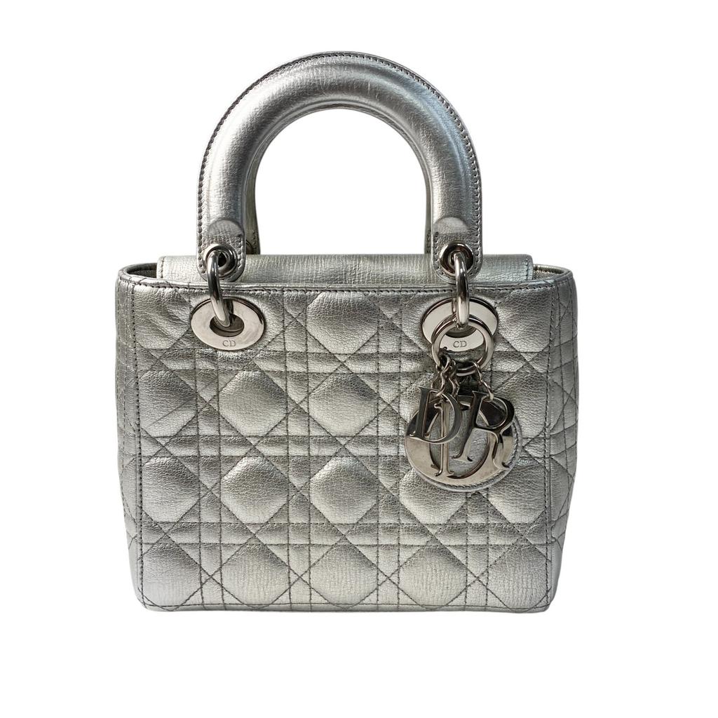 Gebrauchte Christian Dior Schultertasche Silber Leder Damen